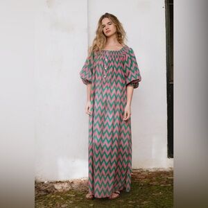 Chevron Patterned Maxi Dress in Pink and Green